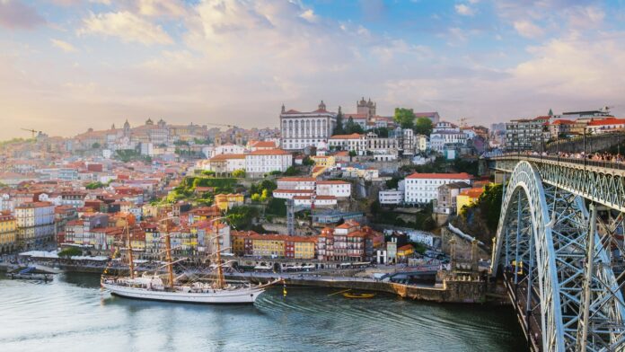View of Porto city, Portugal, on sunset